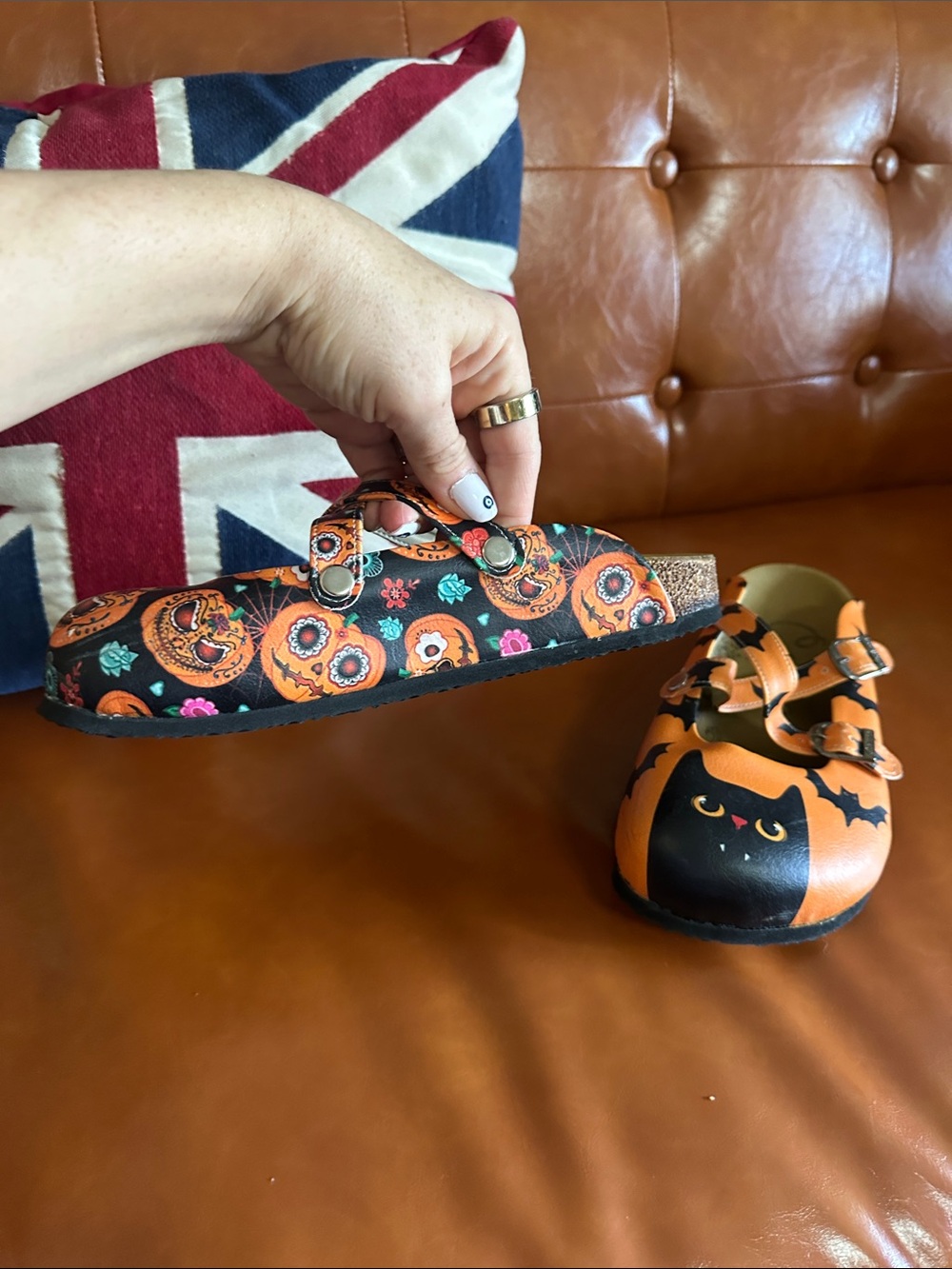 Calceo Halloween Cat & Pumpkin Mary Jane Jack o lantern mules - Picture 2 of 5